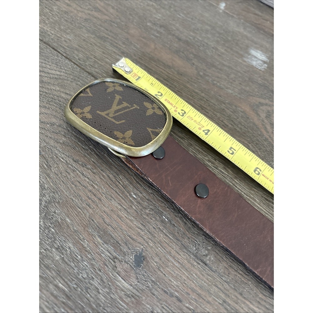 Louis Vuitton Belt 40 Inches Monogram Detailing Brown S/M Made In Usa
